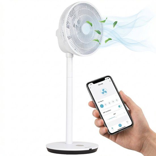 Aironex Ventilator - Stille Statiefventilator met 26 snelheden - Wit - Met Aromafunctie, Wifi, Timer, Nachtmodus - In hoogte verstelbaar - Horizontale + Verticale oscillatie