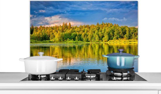 KitchenYeah Spatscherm keuken 90x60 cm - Water - Natuur - Bos - Aluminium