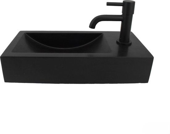 L'Aqua Fonteinset Oskar Hardsteen 38x18x8cm - Mat Zwart - Incl. Kraan & Sifon
