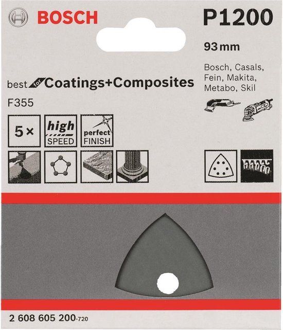 Bosch Professional 5x Schuurvel Delta Best Coatings 1200