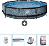 EXIT Rond Stone Frame Zwembad - 360 x 76 cm - Inclusief Pomp en Afdekzeil