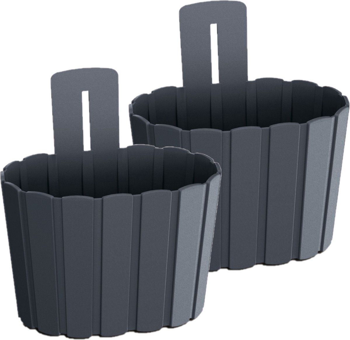 Prosperplast Wood-look Plantenpot Set - 4x Stuks - Antraciet - Ø20 cm