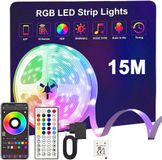 Non-branded 15 m RGB LED strip with Bluetooth app and remote control for decoration