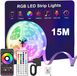 Non-branded 15 m RGB LED strip with Bluetooth app and remote control for decoration