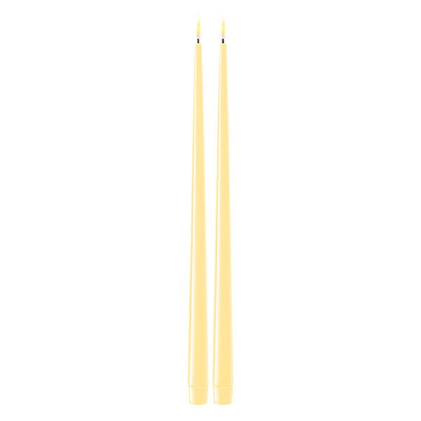 LED Dinner Candle 38 cm | Light Yellow | 3D Flame | Shiny | Set of 2 | Deluxe HomeArt