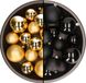 Decoris Kerstversiering kunststof kerstballen kleuren mix zwart/goud 6-8-10 cm pakket van 44x stuks