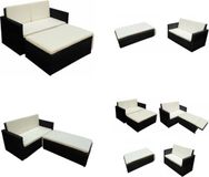 vidaXL 2-delige Loungeset met kussens poly rattan zwart
