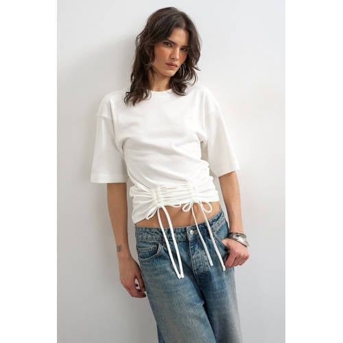 TOPSHOP regular fit T-shirt met rijgdetail - ecru