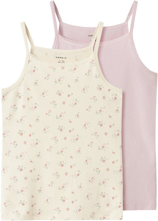 NAME IT NKFSTRAP TOP 2P FLOWER NOOS Meisjes Onderhemden Turtledove Gebloemd Katoen Jersey Set van 2 Maat 134/140