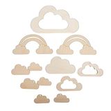 Rayher 10 stuks wolken- en regenbooghangers voor mobiele telefoon, FSC-gecertificeerd hout, natuur, 4,5-14 cm, 63065505