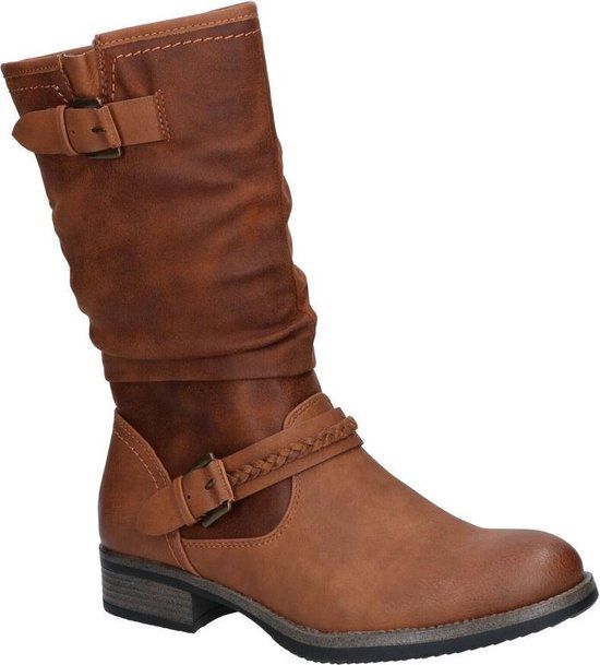 Rieker Cognac Korte Laarzen Dames 39 - Klassieke Laarzen - Kunstleer - Blokhak - Ritssluiting
