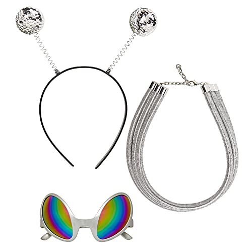 Widmann 68598 - Kostuumset Alien, antenne, bril, ketting, heelal, buitenaards, space, carnaval, themafeest, carnaval