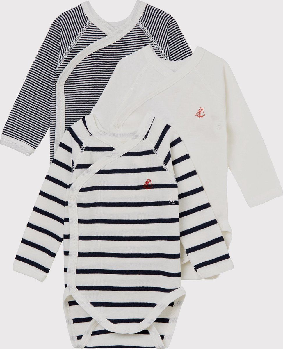 Petit Bateau Drie rompertjes pasgeborenen met lange mouwen - 0-1 maand