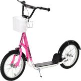 HOMCOM Kinderstep met voormand, verstelbaar stuur, dubbele rem, autoped voor kinderen, roze