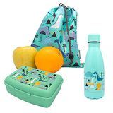 Nerthus FIH 1034 roestvrij stalen dubbelwandige fles set lunchbox en rugzak kinderen dinosaurussen school