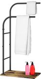 Merkloos / Sans marque Relaxdays Handdoekrek met Plank - Industrieel - Zwart/Donkerbruin