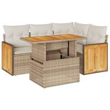 vidaXL 5-delige Loungeset met kussens, polyrattan en acaciahout, beige