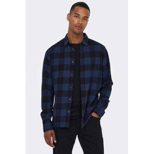 ONLY & SONS Geruit Slim Fit Overhemd ONSGUDMUND Kobaltblauw