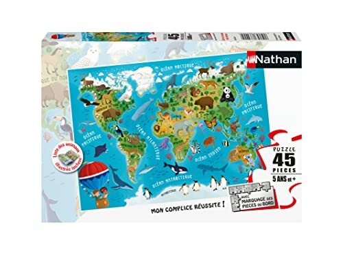 Puzzles Nathan - 45-delige puzzel - wereldkaart van de dieren kinderen, 400556861743