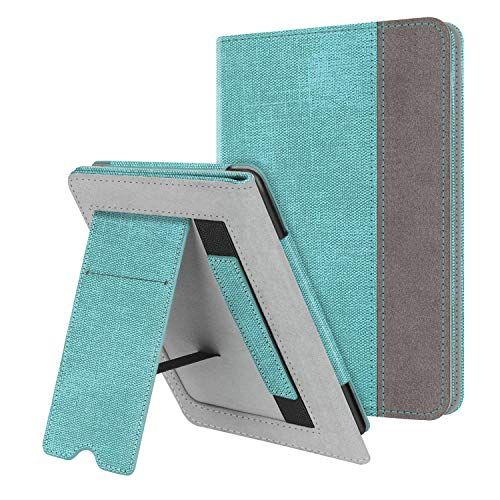 Fintie Hoes voor Kindle Paperwhite (Fits All-New 10th Generation 2018 / All Paperwhite Generations) –Premium PU-leer Stand Protective Cover met Kaartsleuf en Handband, Denim Turquoise