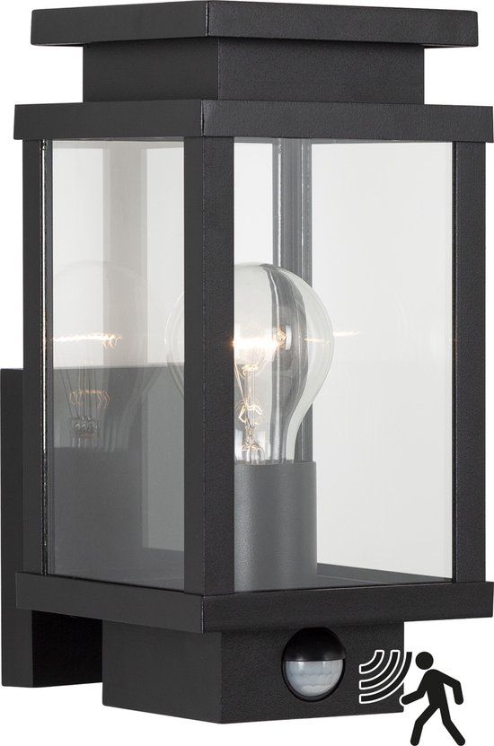 KS Verlichting Boston Muurlamp - Zwart - Met Bewegingssensor - E27 - Rechthoekig