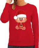 Bellatio Decorations Foute Kersttrui/sweater voor dames - all I want - taart - rood - kerst poes L