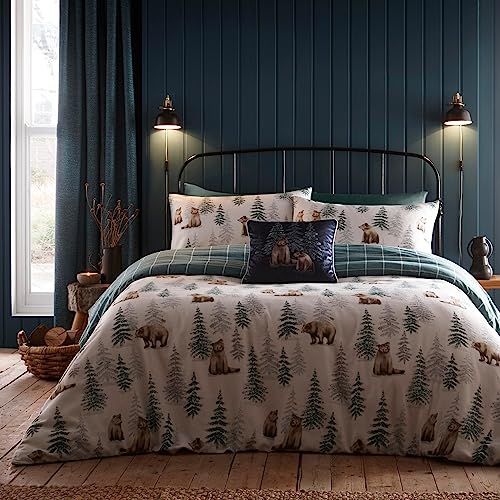 Dreams & Drapes Lodge - Bear Walks - Brushed Cotton Duvet Cover Set - Super-King - Natural
