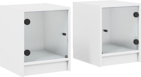 vidaXL Nachtkastjes met glazen deuren 2 st 35x37x42 cm wit
