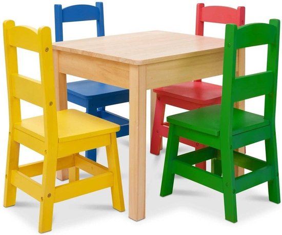 Melissa & Doug Kindertafel met 4 Stoelen - Primaire Kleuren