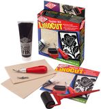 Essdee Linocut Taster kit - lino snijden voor beginners - 2 SoftCut Carving Blocks 150x105mm - Inkt Roller 45mm - 2 gutsmesjes met handvat - Zwarte inkt