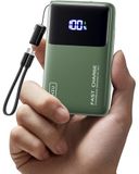 INIU Externe batterij, mini 10.000 mAh, 45 W, snel opladen, powerbank met afneembare USB-C-kabel, reisbenodigdheden, vliegtuigtoegelaten, draagbare accu voor iPhone 17 16 Samsung S25 Xiaomi, groen