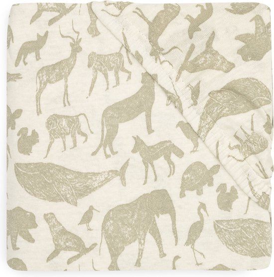 Jollein Jersey Wieg Hoeslaken - Animals - Olive Green - 40/50x80/90cm