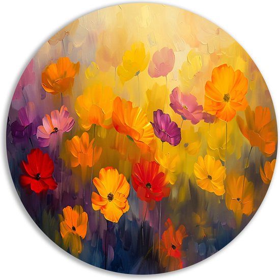 Merkloos / Sans marque Aluminium Wandcirkel Bloemen - 50x50cm - Natuur Schilderij - Modern
