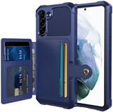 Merkloos Samsung Hoesje met Kaarthouder Back Cover Blauw Geschikt voor Samsung Galaxy S21 FE
