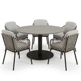 AVH-Collectie Sanoa Union dining tuinset 140xH75 cm 6 delig terre polystone travertine