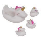 Out of the Blue Badeendjes - Eenhoorn - 4x stuks - wit - moeder met kindjes - badspeelgoed