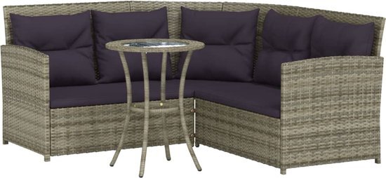 vidaXL 2-delige Loungeset met kussens L-vormig poly rattan grijs