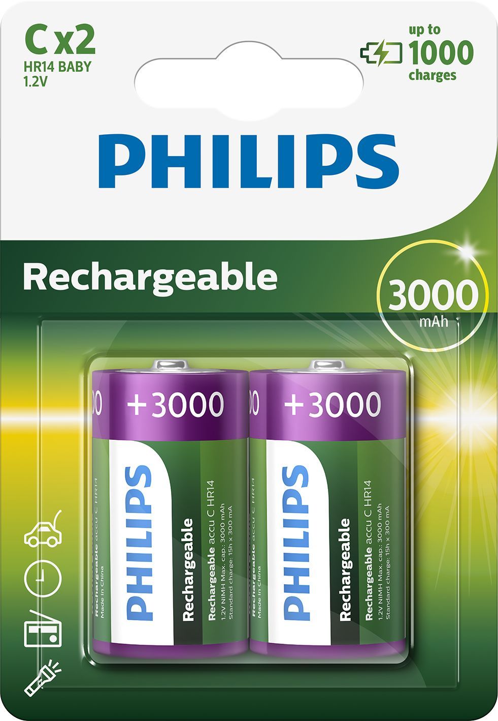Philips Rechargeables Batterij R14B2A300/10 - 3000 mAh - NiMH