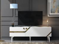 Hanah Home Elegante tv-standaard, wit en goud, 150 cm x 49 cm x 30 cm, 100% melamine gecoat deeltjesbord, 18 mm dik, stijlvolle opslag voor moderne woonruimtes