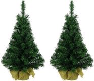 Decoris 2x Groene kunst kerstbomen 90 cm met jute zak