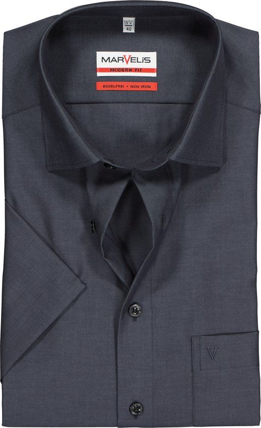 MARVELIS Modern Fit Overhemd - Korte Mouw - Antraciet - Maat 42