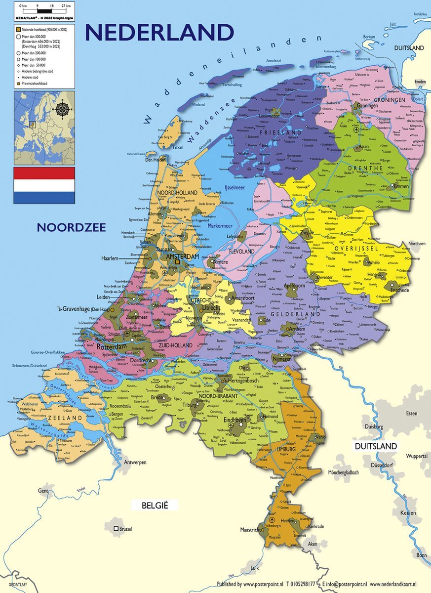 POsterpoint Schoolkaart Nederland - kaart - poster - stevig papier - 70 x 100 cm