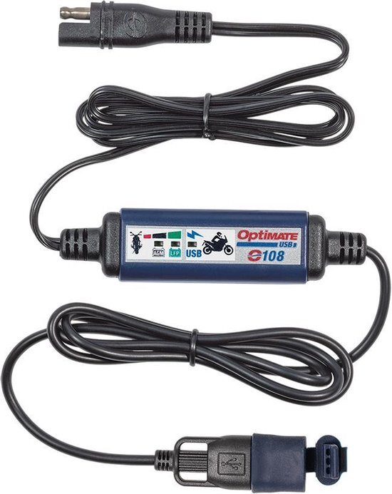 TecMate OptiMate USB O-108, slimme inline 3300 mA USB-lader, met standby-modus &amp; voertuig-accumonitor