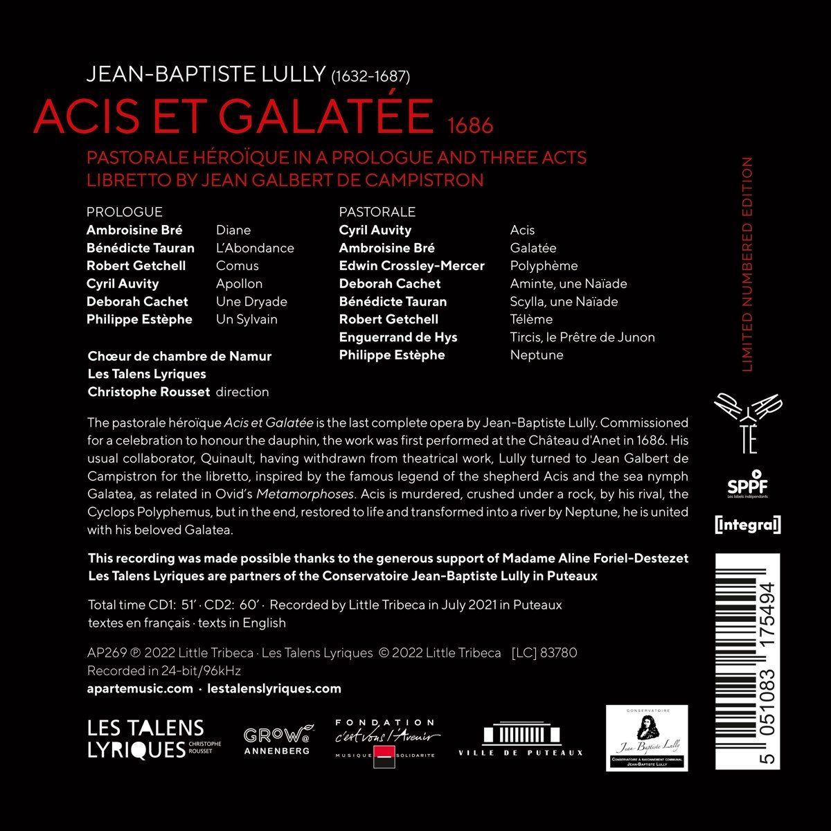 PIAS Nederland Lully: Acis Et Galatée - Muziek - 5051083175494