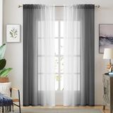 Zwarte ombre faux linnen transparante gordijnen voor slaapkamer woonkamer roedezak 2-tone omkeerbare gradiënt voile semi-venster gordijnen, privacy en licht filtering, set van 2 panelen, 137 x 183 cm