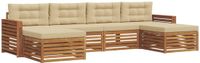 vidaXL Bank loungeset 6 zitplaatsen Natuurlijk en beige Massief acaciahout