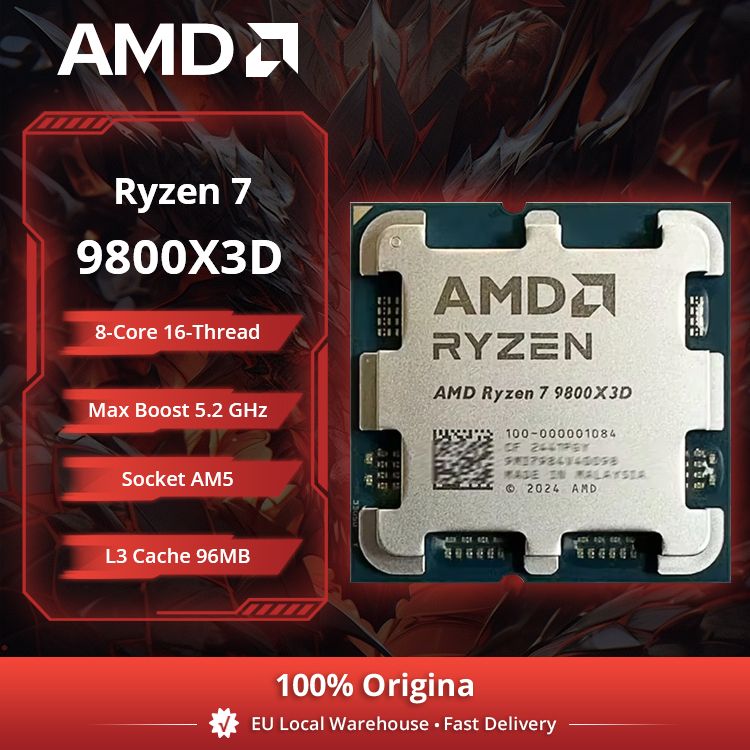 AMD Ryzen 7 9800X3D Gaming CPU R7 9800X3D 5.2GHz 8-Core 16-Draad 104M Game Cache Socket AM5 zonder Pakket voor PC Gamer