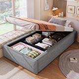 STILVORA Bed 90x200 cm – Hydraulische Opbergruimte met Bedlade – Zonder Hoofdbord – Stof – Grijs