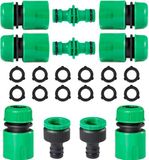 Merkloos Tuyau d'arrosage Raccords / Embouts Set - Vert/Noir - Raccord rapide - Mamelon à raccord rapide - Raccord de tuyau d'eau et connecteur - Lot de raccords avec joint torique - Adaptateur de tuyau - tuyau d'arrosage garden