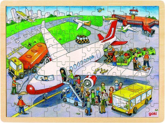 Goki Puzzel Vliegveld - 96 stukjes - Hout - 3+ jaar